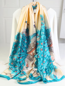 Peacock Print Silk-Like Scarf (Only 1 Left!)