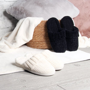Chenille Lounge Slippers (Ivory & Charcoal)