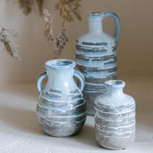 Blue Ceramic Vase with Handles