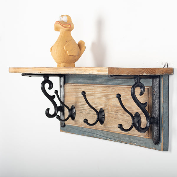 Wooden Wall Shelf With Hooks