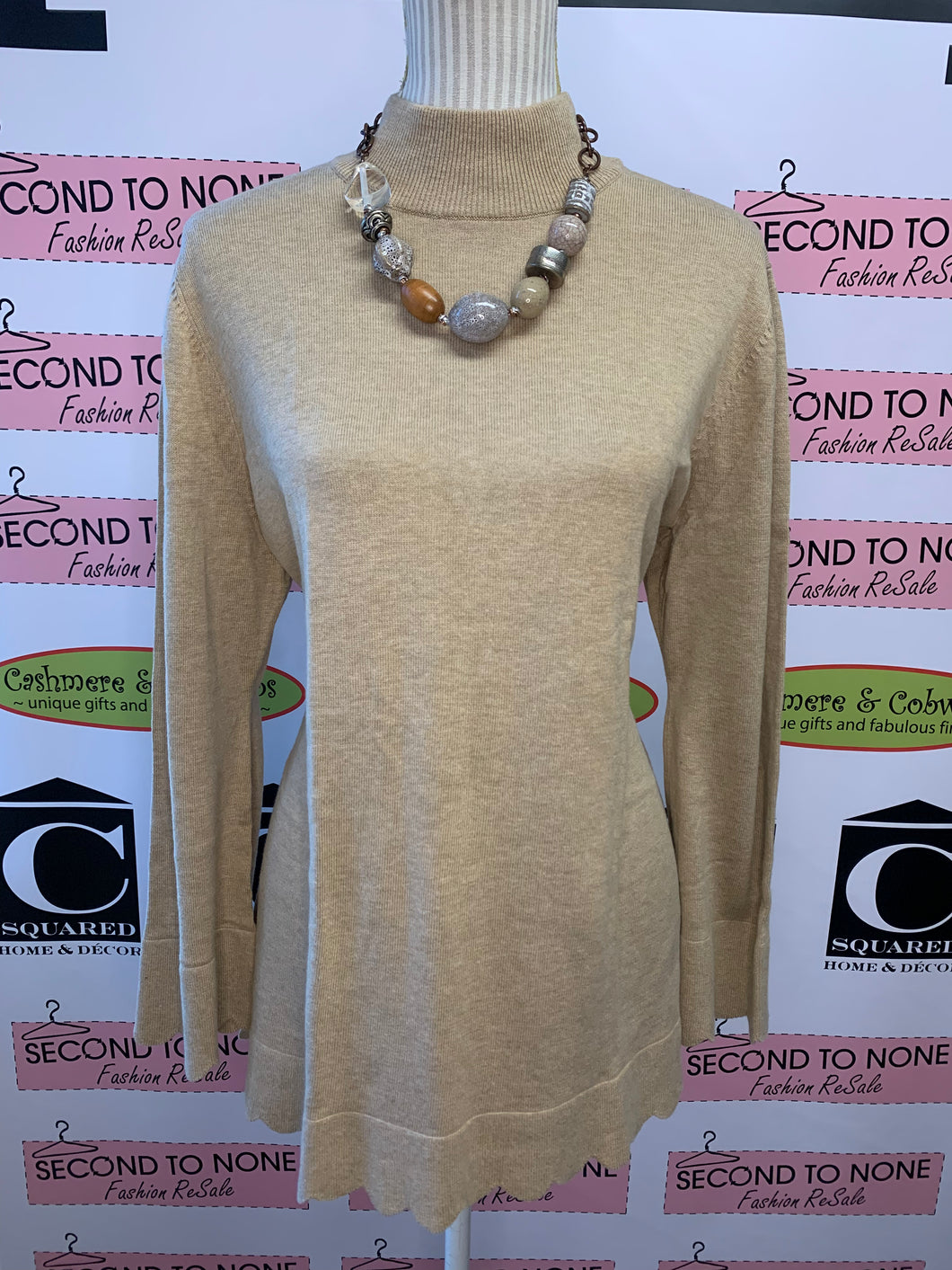Scalloped Trim Mock Neck Tunic (Size L)