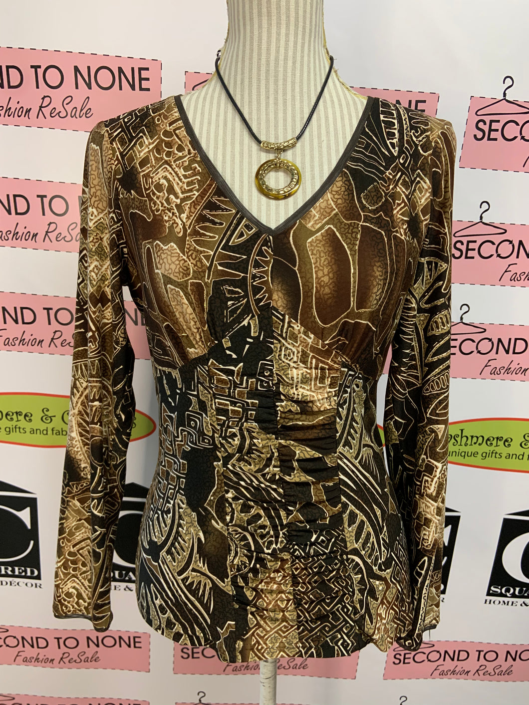 Tribal Printed V-Neck Top (Size S)