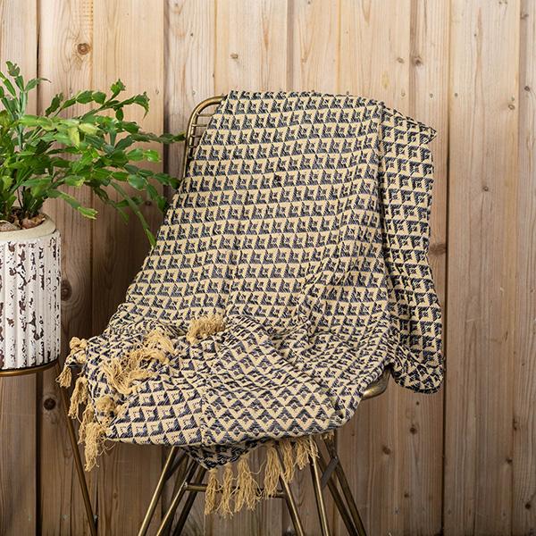 Woven Cotton Throw With Fringes